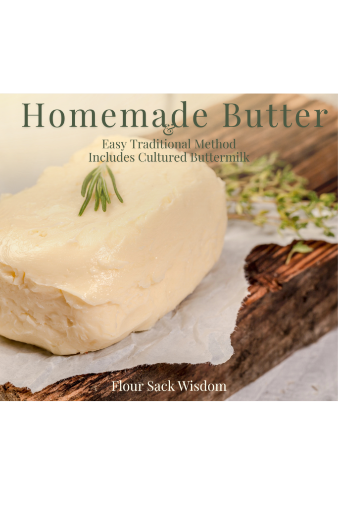 Fresh homemade raw butter and cultured buttermilk made using a traditional method from raw cream.